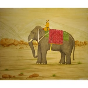 Syed A. Irfan, Prince on Elephant, 18 x 14 Inch, Watercolor, Teawash& Gold on Wasli, Figurative Painting, AC-SAI-039